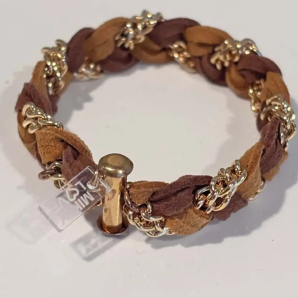 Braided Suede Bracelet with Gold Chain